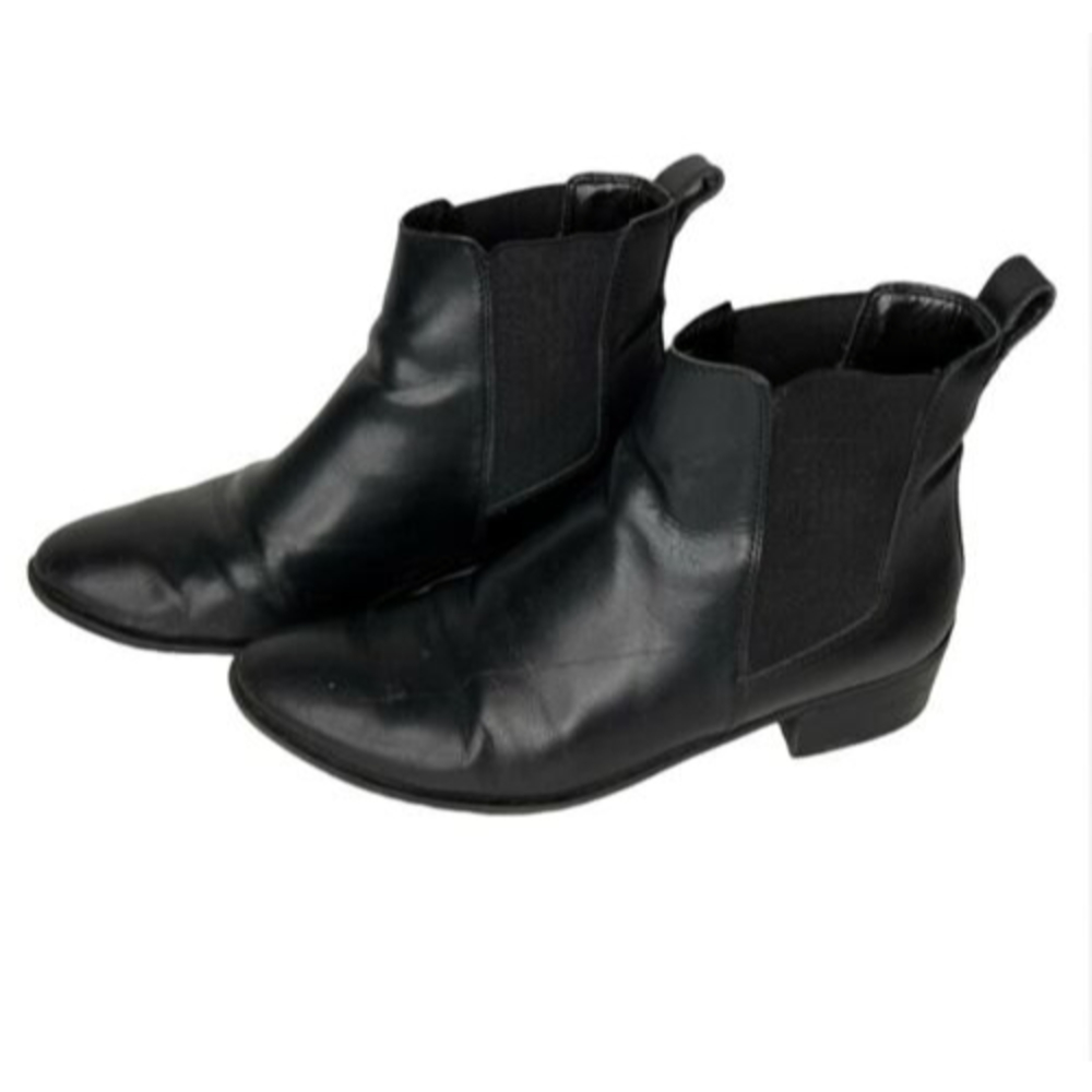 Steve Madden Dover Chelsea Boot Black Leather Chunky Block Heel Size 9